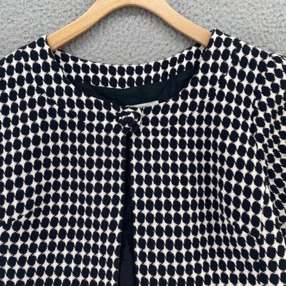 LOFT Jacket Womens 12 Black White Pattern Wool Blend Short Sleeve Cropped Button - Picture 2 of 9